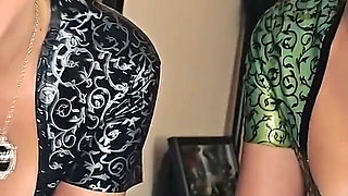 Jerking off a Real Dick in Latex Gloves From Two Dominas