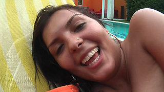 Blonde Babe Sucks Cock and Spreads Pussy in Workshop