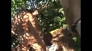 Bi guy takes a huge pole and dildo up his ass outdoors