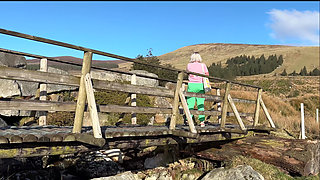 Caught jerking in public and decided to help to cum public handjob