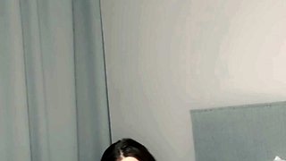 Busty curly brunette with big boobs fucks on couch