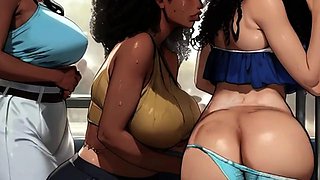 Lesbians Enjoying Big Natural Lactating Hentai Titties On The Bus