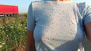 public flashing of tits and risky peeing by the road