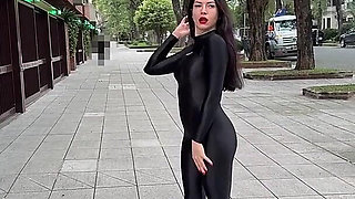 Goddess Worship in Nylon Catsuit, Humiliation, Spit Fetish