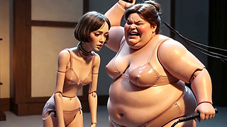 Fat Mistress Whips Bound Skinny Slave - Body Contrast Humiliation