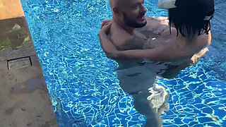 Pool Day: Busty Wife Having Fun with Her Lover. Big Tits, Sun and Big Cock