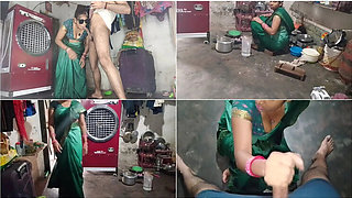 Desi Bhabhi Gives Handjob in Kitchen, Big Boobs Cumshot in Mouth Hindi Audio