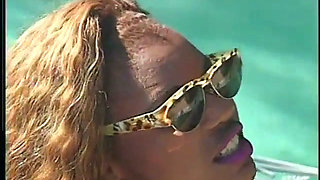 Ebony Hottie Janet Jacme Was Drilled and Got Her Curvy Ass Creamed Near the Pool by Famous Producer