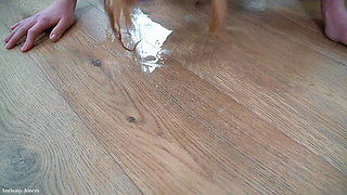 Hot Blonde Gets Piss Shower and Licks the Floor to Clean It - Pissing in Mouth - Fetish - Spitting